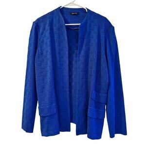 Misook Lilly Textured Open Front Jacket Cardigan Royal Blue Blue 1X Old Money